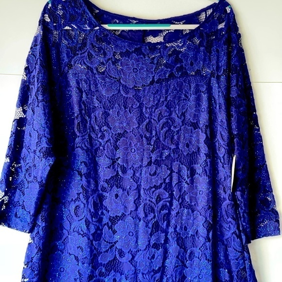 Candalite Dress Plus Size 3XL Blue Glitter Lace Formal Evening Party Prom Dress - Picture 5 of 13